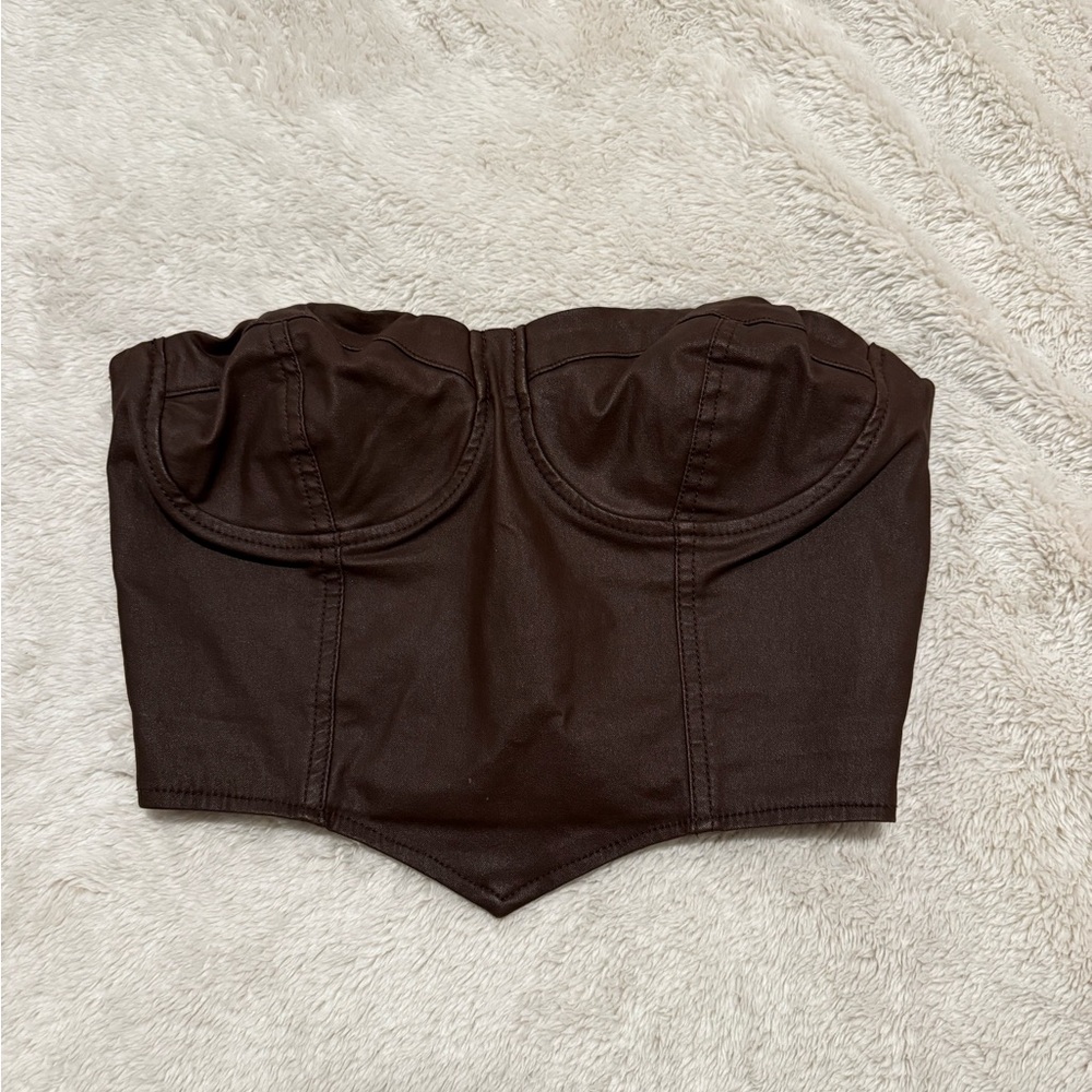 Brown Strapless Leather Top